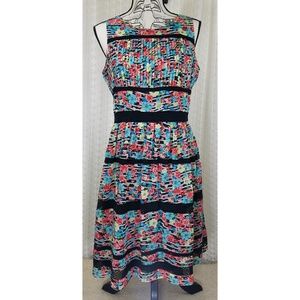 Jessica Simpson Floral Striped Fit and Flare Black A-Line Dress Size 6